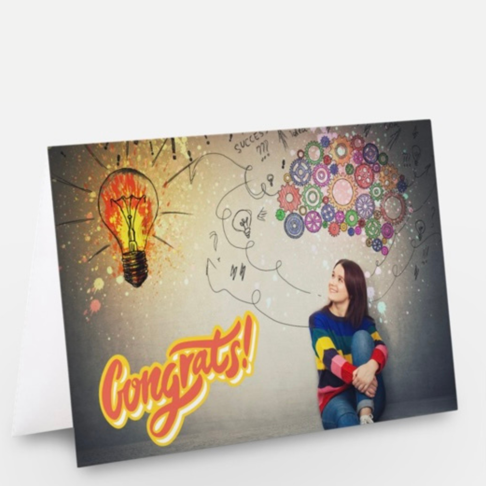 Image of Corporate girl with bulb greeting card